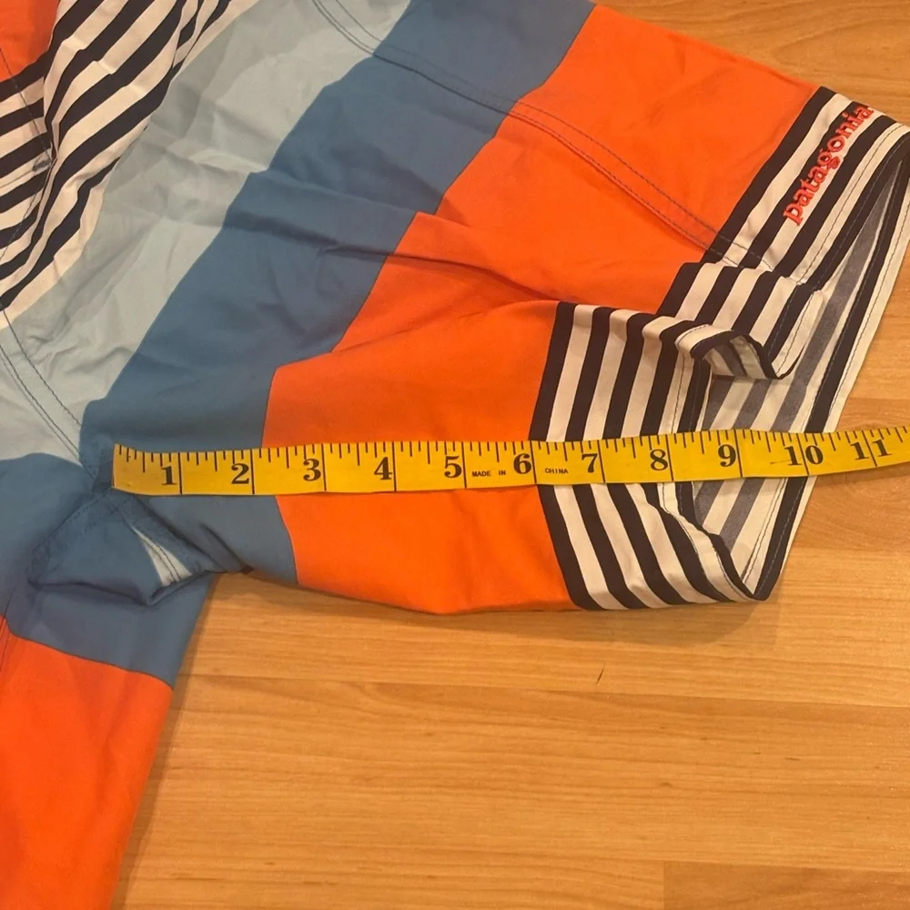 Patagonia Men's Swim Shorts‎ - Orange, Blue, and Black Stripes